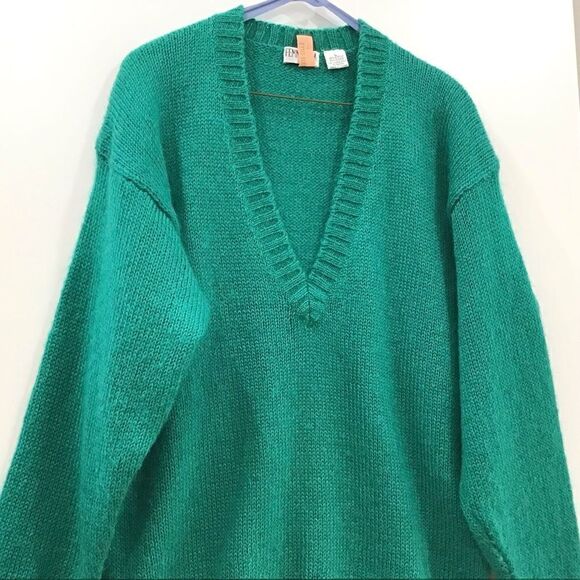Mohair Green Sweater, V-neck, Femme Moda, Size L - Picture 11 of 12